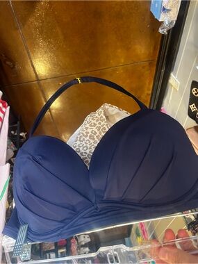 Victoria's Secret Navy Strapless Bandeau Bikini Top and leopard large bottoms